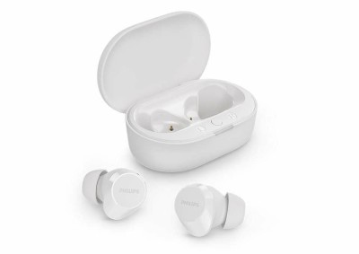 Philips TAT1209WT/00 TWS Trådlös hörlurar, In-Ear (vit) Bluetooth, USB-C, dynamisk bas, IPX4, Upp till 18 timmars uppspelningstid med fodral