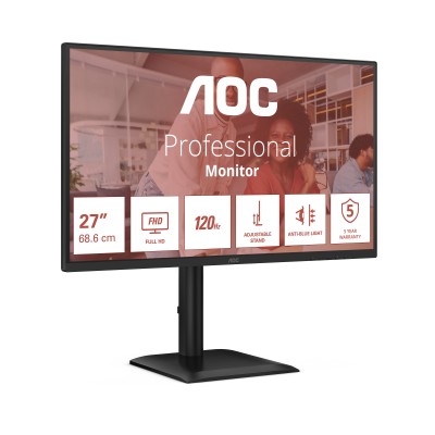 27" AOC 27E4U, IPS 1920x1080, 4 ms, 120Hz, höjdjusterbar, pivot, HDMI/DP, högtalare, USB 3.2-hubb, 5 års garanti