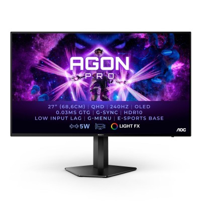 27" AOC Agon Pro AG276QZD, OLED 2560x1440, 0,03 ms, 240Hz G-Sync, höjdjusterbar, pivot, 2xHDMI/2xDP, högtalare, USB-hubb