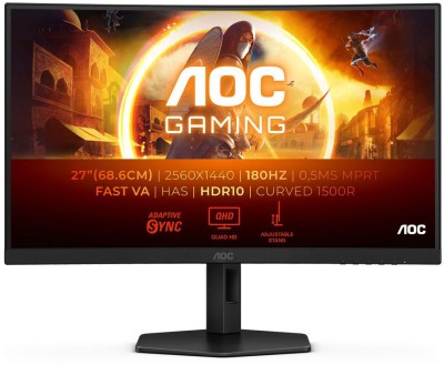 27" AOC CQ27G4X, Curved Fast VA 2560x1440, 0,5 ms, 180Hz Adaptive-Sync, 1500R, höjdjusterbar, 2xHDMI/DP