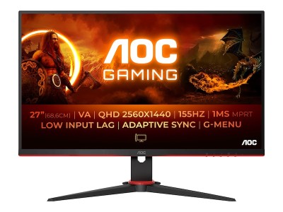 27" AOC Q27G2E/BK, VA 2560x1440, 1 ms, 155Hz FreeSync, 2xHDMI/DP