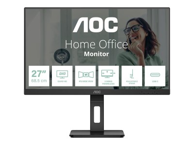 27" AOC Q27P3CV, IPS 2560x1440, 4 ms, 75Hz, höjdjusterbar, pivot, 2xHDMI/DP/USB-C 65W, LAN, högtalare, USB 3.2-hubb