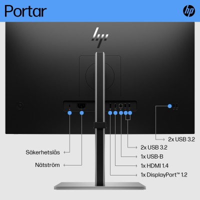 24" HP E27 G5, IPS 1920x1200, 5 ms, 75Hz, höjdjusterbar, pivot, HDMI/DP, USB 3.2-hubb#3