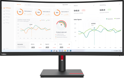 34" Lenovo ThinkVision T34w-30, Curved VA 3440x1440, 6 ms, höjdjusterbar, HDMI/DP/USB-C 75W, USB 3.2-hubb