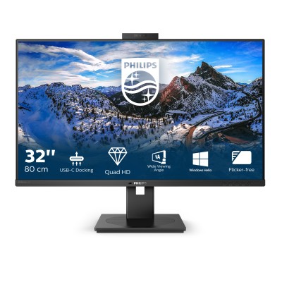 31.5" Philips 326P1H, IPS 2560x1440, 4 ms, 75Hz, höjdjusterbar, pivot, 2xHDMI/DP/USB-C 90W, LAN, USB 3.2-hubb, högtalare, webbkamera