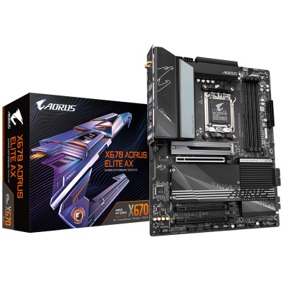 Gigabyte X670 AORUS ELITE AX, AMD AM5, 3xPCI Express, ATX, 4xDDR5, 4xM.2 + SATA3 RAID, HDMI, USB-C, 7.1 audio, 2.5Gbe LAN, WiFi 6E, Bluetooth 5.2, RGB Fusion 2.0