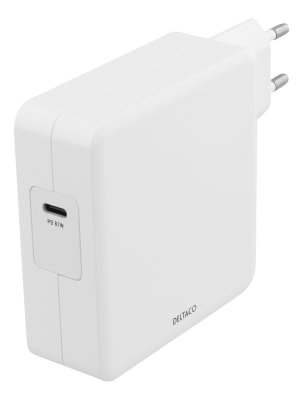 AC-adapter Deltaco 87W USB-C, snabbladdning - Vit