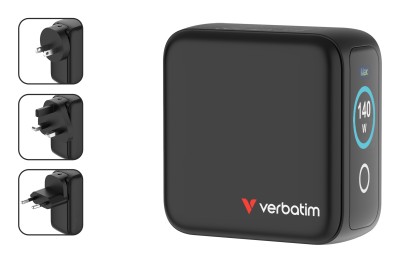 AC-adapter Verbatim Mini GaN Charger 140W with Display, 3xUSB-C / 1xUSB-A, inkl. reseadapter EU/UK/US#4