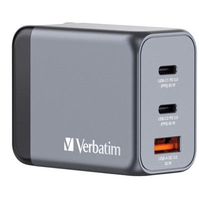 AC-adapter Verbatim GaN Charger 60W, 2xUSB-C / 1xUSB-A