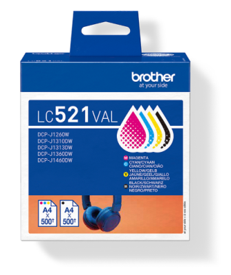 Brother LC521 Value Pack, 4 st patroner (svart+cyan+magenta+gul), 4x500 sidor