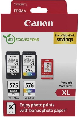 Canon PG-575XL/CL-576XL svart+färg, Photo Value Pack (2 färgpatroner + 50 ark 10x15cm fotopapper)