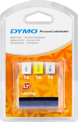 DYMO LetraTag Band, 3-pack, 12 mm brett, 4 m långt, plast, gul/silver/vit