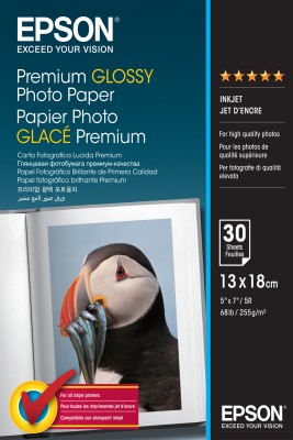 Epson Premium Glossy Photo Paper 13x18 cm, 30 ark, 255g/m2