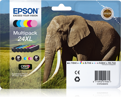 Epson 24XL Multipack, 6 Färger, svart/gul/cyan/ljus cyan/magenta/ljus magenta