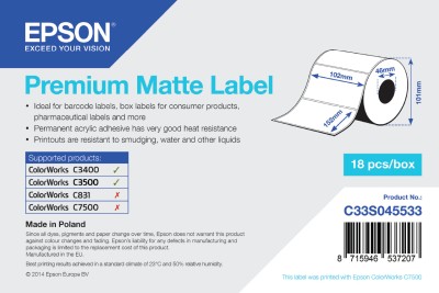 Epson Premium Matte Label, etiketter 102x152mm, 225 st/rulle