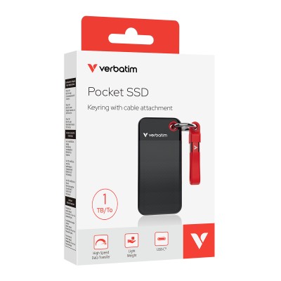 1 TB Verbatim Pocket SSD, USB 3.2 Gen2 - Svart/Röd#2