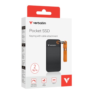 2 TB Verbatim Pocket SSD, USB 3.2 Gen2 - Svart/Orange#2