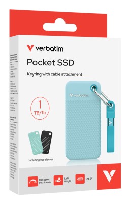 1 TB Verbatim Pocket SSD, USB 3.2 Gen2, med 2 st gummiskal - Polarblå#3
