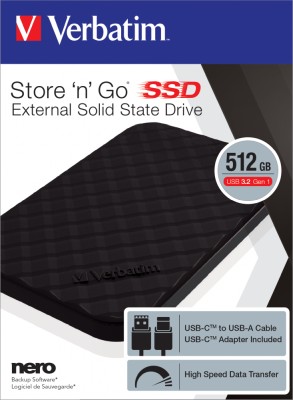 512 GB Verbatim Store 'n' Go portable SSD, USB-C, kabel till USB-A - Svart#4