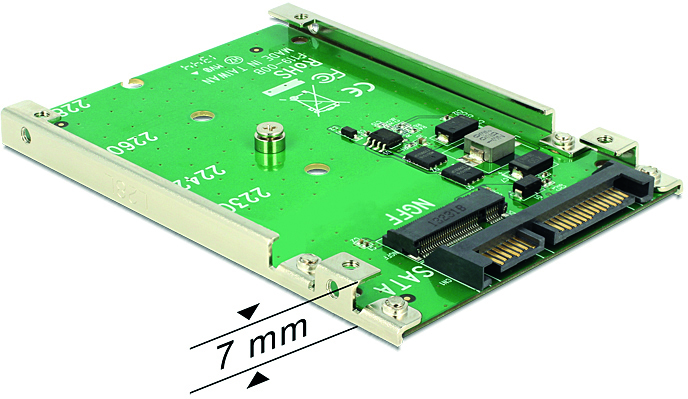 DeLOCK M.2 SSD adapter, M.2 - SATA 22-pin, 1x2,5" plats, 7mm höjd