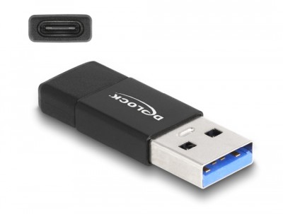 Adapter USB-A hane till USB-C hona, 10 Gbps, DeLOCK - Svart