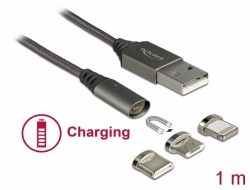 DeLOCK magnetisk laddkabel USB till Lightning/USB-C/Micro USB, 2,4A, 1 meter - Svart