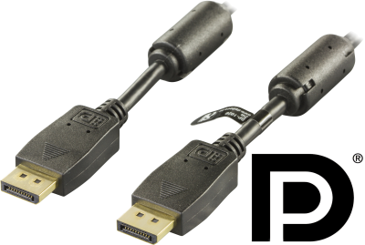 DisplayPort-kabel, DP 1.2, 4K@60Hz, Deltaco Prime, 1 meter - Svart