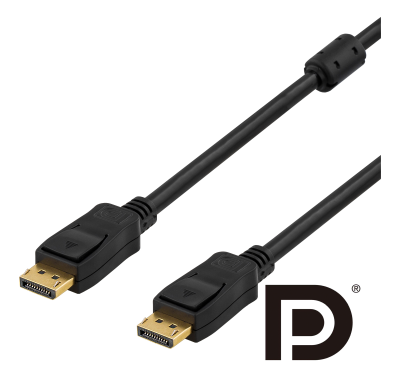 DisplayPort-kabel, DP 1.2, 4K@60Hz, Deltaco Prime, 3 meter - Svart