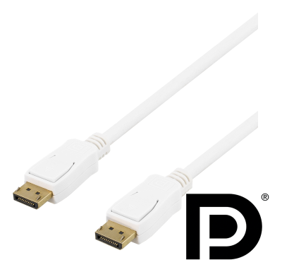 DisplayPort-kabel, DP 1.2, 4K@60Hz, 3 meter - Vit