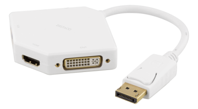 Adapter DisplayPort till VGA/DVI/HDMI, 4K@60Hz, 0,2 meter - Vit