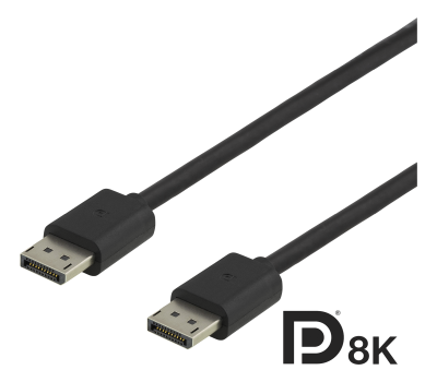 DisplayPort-kabel, DP 1.4, 8K@60Hz, Deltaco, 1 meter - Svart