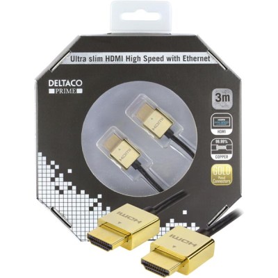 HDMI-kabel Deltaco PRIME, Super Slim, 3 meter - Svart