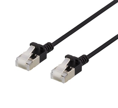 Deltaco U/FTP Cat6a patch cable, slim, 3.8mm in diameter, 2m, black