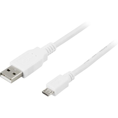 USB 2.0-kabel A ha till Micro B ha, 1 meter - Vit