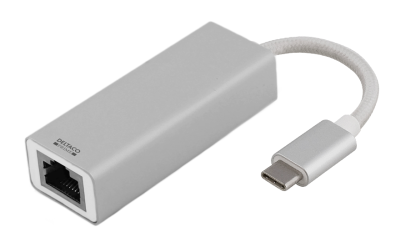 Deltaco PRIME USB-C nätverksadapter, Gigabit, RJ45, aluminium - Silver