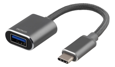 Adapter Deltaco USB-C till USB-A 3.1, OTG, aluminium - Grå