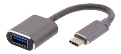 Adapter Deltaco USB-C till USB-A 3.1, OTG, aluminium - Rymdgrå