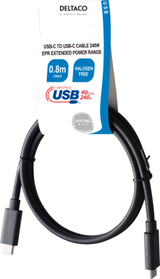 USB4-kabel Gen3 Typ C ha till C ha, 0,8 meter, 240W PD, 40 Gbps, LSZH, Deltaco - Svart#2