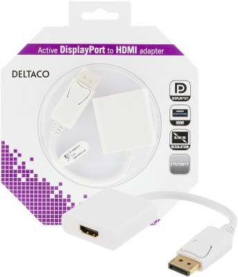 Adapter DisplayPort till HDMI, 4K, 0,2 meter - Vit