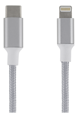 EPZI Lightning till USB-C, tygklädd, 1 meter - Silver