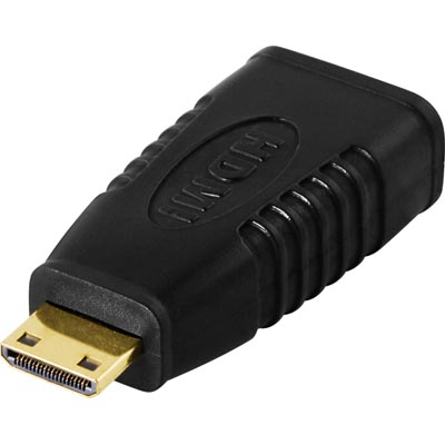 Adapter Mini HDMI hane till HDMI hona, guldpläterad - Svart