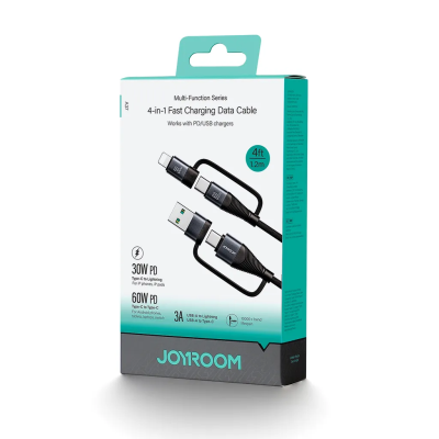 Joyroom 4-i-1 USB-A/USB-C till Lightning/USB-C-kabel 60W PD, 1,2m - Svart#4