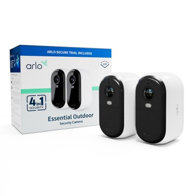 Arlo Essential 2 FHD Outdoor Säkerhetskamera (vit) 2pk Trådlöst, utomhusövervakningskameror, spotlight, mörkerseende, 1080p-video