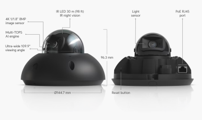 Ubiquiti Networks UniFi G6 Dome, 4K@30fps, 8MP, inomhus/utomhus, dag/natt, IR 30 meter, PoE - Svart#5