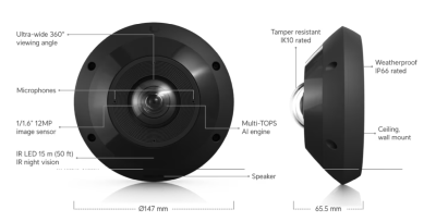 Ubiquiti Networks UniFi G6 Pro 360, 3504x3504@24fps, 12MP, PoE+, IR 15m, utomhus IP66, vandalsäker IK10 - Svart#8