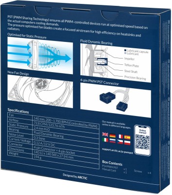 Fläkt 140 mm Arctic Cooling P14 PWM PST, 200-1700 rpm, 72.8 cfm - Vit#5