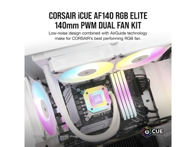 Fläkt 140 mm Corsair AF140 RGB Elite White, PWM, 2-pack - Vit#3