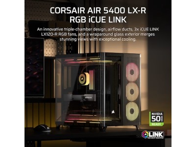 Corsair AIR 5400 LX-R RGB iCUE LINK Triple Chamber Mid Tower, TG, E-ATX - Svart#2