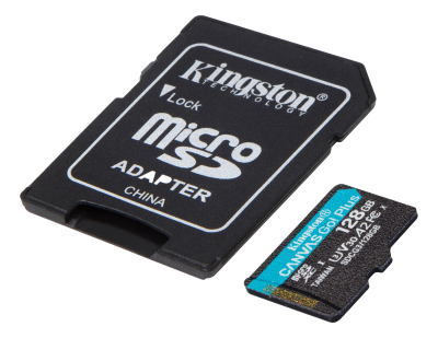 Micro Secure Digital SDXC 128 GB Kingston Canvas Go! Plus, 170 MB/sek, Class 10, U3, V30, A2, inkl. SD-adapter