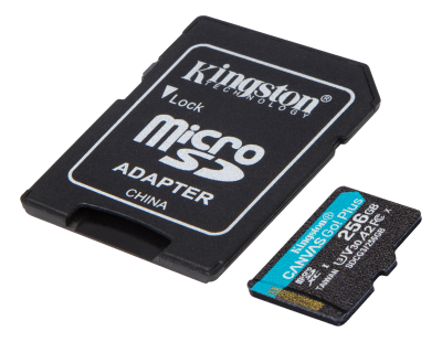 Micro Secure Digital SDXC 256 GB Kingston Canvas Go! Plus, 170/90 MB/sek, Class 10, U3, V30, A2, inkl. SD-adapter